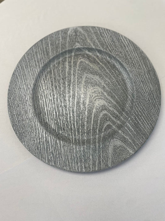 GREY FAUX WOOD CHARGER PLATES