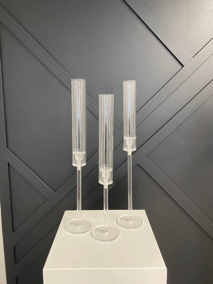 Tall Glass Cylinder Candle Holders (Set of 3)